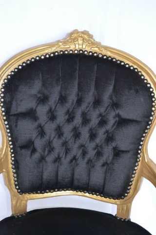 LOUIS XV ARM CHAIR FRENCH STYLE CHAIR VINTAGE FURNITURE BLACK AND GOLD WOOD 2