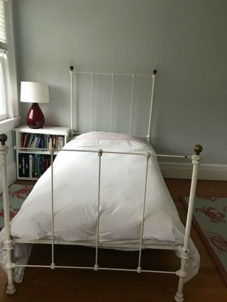 Vintage Victorian - Era Cast Iron Twin Bed Frame with Rails - White & Brass 2
