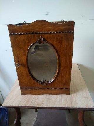 Antique Oak Medicine Cabinet Beveled Mirror