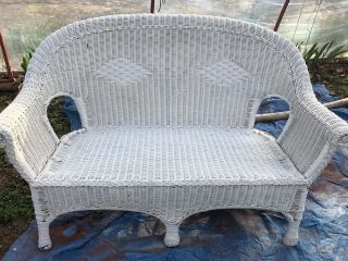 Pristine Vintage Wicker Love Seat, .  Painted Last Year