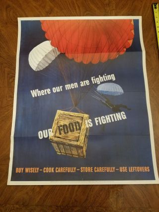 Vintage Wwii Poster Our Food Is Fighting 1943 Parachute Homefront