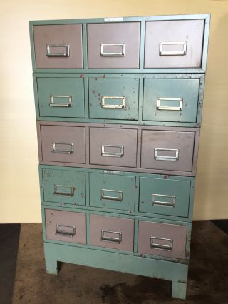Vintage Steelmaster Metal Card Cabinet File 15 Drawers Stackable Colors " Sm 