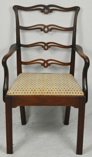 Solid Mahogany Ribbon Back Arm Chair Williamsburg Chippendale Style