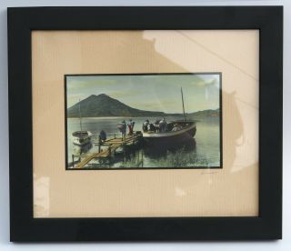 Vintage Adolfo Biener Hand - Tinted Photograph Embarcadero Lake Atitlan Guatemala