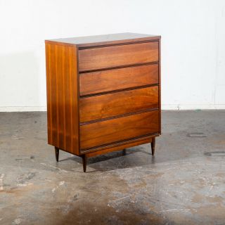 Mid Century Modern Highboy Dresser Walnut Bassett Furniture 4 Drawer Chest Mcm