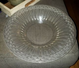 Large Vintage 13 " Signed R.  Lalique France Glass Serving Bowl Dish Feathered