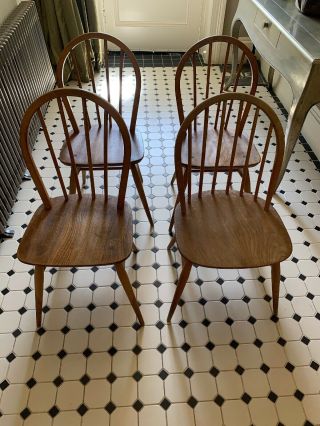 Quaker Ercol Set Of 4 Blonde Dining Chairs Bs 1960 2056 Vintage Rare Stick Back