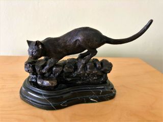 Collectable & Rare Vintage Solid Bronze Cat Sculpture Signed Mene French