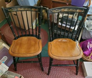2 Vintage Hitchcock Chair Co.  Mystic Seaport Scene Side Chairs Hard Rock Maple