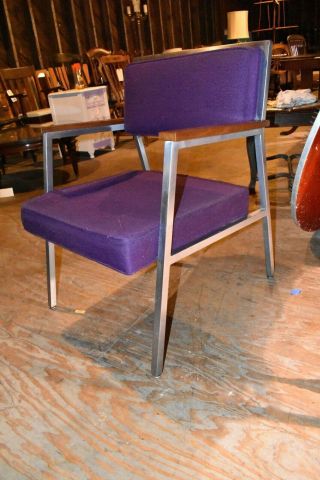 Mid Century Modern Vintage Metal Upholstered Purple Arm Chair By Steelcase