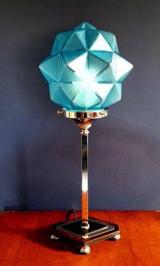 1930s Art Deco Table Desk Lamp Chrome Stem Iconic Globe Glass Shade