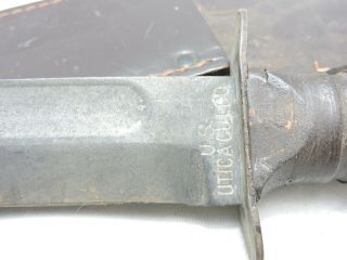 Vintage Vietnam era Utica Cut Co.  US Fighting knife Leather sheath 3
