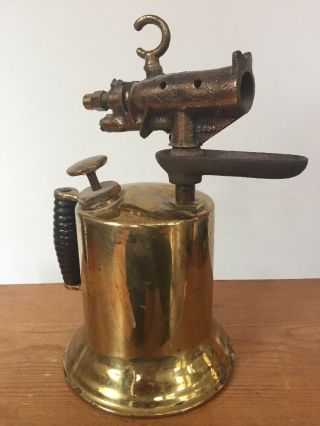 Antique Vintage Brass Copper Blow Torch Tool Wooden Handle Steam Punk Soldering