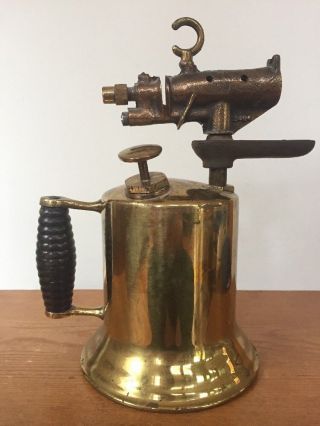 Antique Vintage Brass Copper Blow Torch Tool Wooden Handle Steam Punk Soldering 2