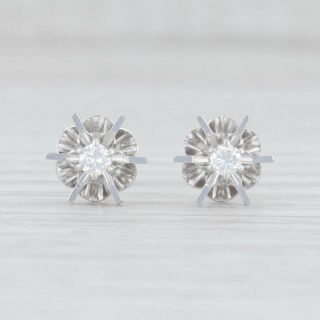 Vintage 0.  20ctw Diamond Buttercup Earrings 10k White Gold Round Solitaire Studs