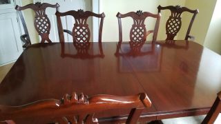 Six Mahogany Chairs With Dining Room Table Made By Hickory Chair