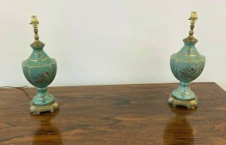 A Vintage Hand Painted Porcelain And Brass Table Lamps 2