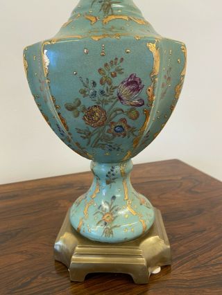 A Vintage Hand Painted Porcelain And Brass Table Lamps 3