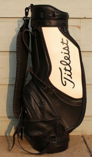 Vintage Titleist Staff Tour Leather Golf Club Cart Bag 6 Way Divider Black White