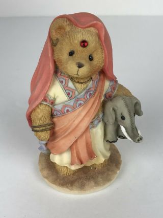1996 Enesco Cherished Teddies India Bear Figurine 202398 Girl Holding Elephant