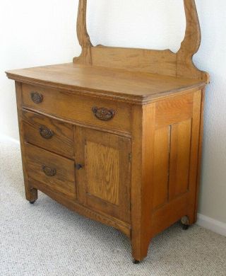 Antique Oak or Ash Wash Stand/Commode/Dry Sink w/Drawers,  Cabinet & Towel Rack 2