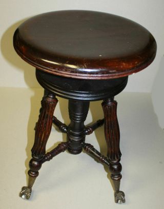 Antique Mahogany Piano Stool With Claw Ball Feet - Adjustable Height