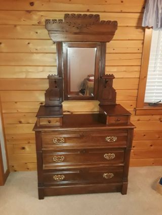Eastlake Victorian Style Walnut Dresser W/mirror
