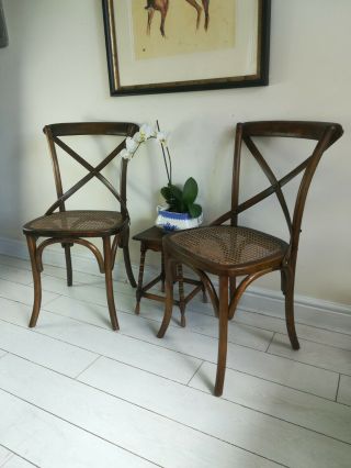 Pair Bergere Cross Backed Chairs 2 Bentwood Cane Postage Available.