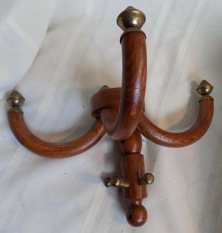 Antique Chestnut Faux Bentwood Coat Rack Wall Hanging Brass Hardware
