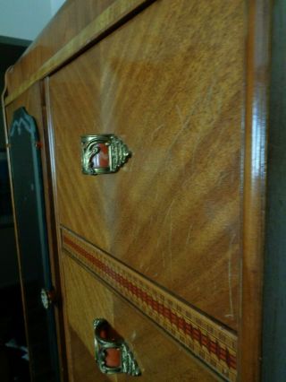 Lovely Art Deco Armoire Wardrobe with Mirror,  Coat Rod Tiger Oak Accent,  Paws 2