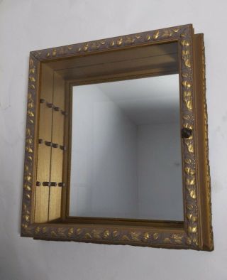 Vintage Gold Gilt Wood Wall Curio Cabinet Glass Shelves Mirror Italian Regency