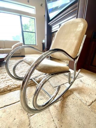 Mid Century Modern Italian Tubular Chrome Rocking Chair Breuer Inspired