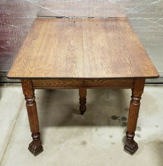 Vintage Quarter Sawn Rectangle Oak Dining Table Lion Paw Feet