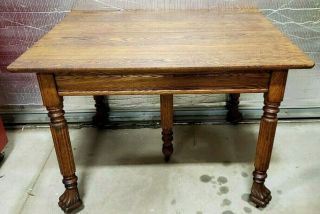 Vintage Quarter Sawn Rectangle Oak Dining Table Lion Paw Feet 2
