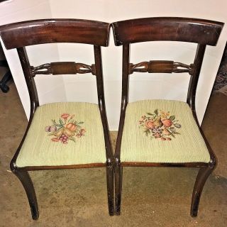 2 Vtg Biggs Upholstered Mahogany Duncan Phyfe Dining Chairs
