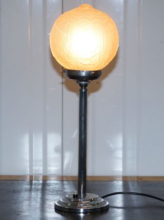 Stunning 1930 Art Deco Glass And Chrome Plated Table Lamp Very Stylish