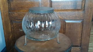 Antique (hoosier/sellers?) Large Round Flour Canister Glass Jar W/lid & Stand