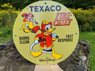 Old Vintage 1967 Texaco Firechief Gasoline Porcelain Gas Oil Sign Station Mickey