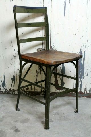 Vintage Industrial Metal Wood Chair Stool Drafting Table Study Man Decor