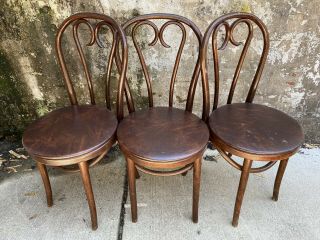 3 Antique Thonet Bentwood Seat Parlor Bistro Chairs