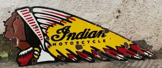 Vintage " Indian Motorcycle " Porcelain Enamel Sign Double Sided 23 " X9 "