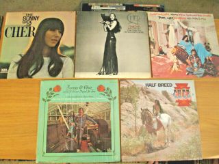 Cher 5 Vintage Vinyl Lps: Half Breed,  Sonny & Cher,  Sonny Side,  Dark Lady,  Mama