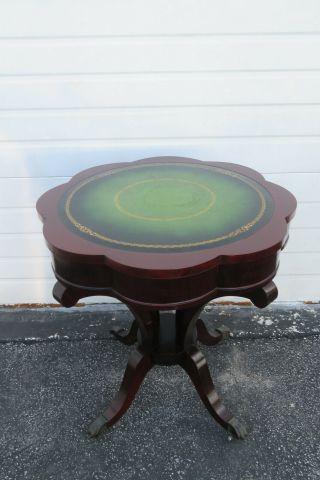 Mahogany Serpentine Leather Top Round Center Side Table 1306