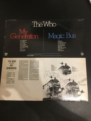 THE WHO 2XLP MAGIC BUS & MY GENERATION 12” VINYL ALBUM (MCA2 - 4068) VG, 2