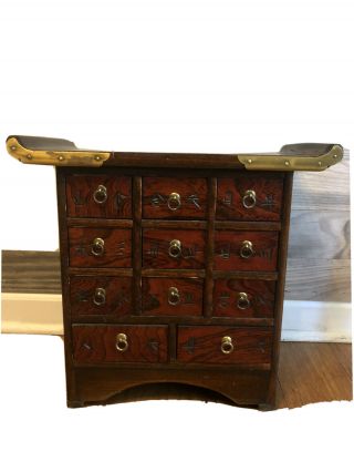 Vintage Oriental Asian Apothecary Chest With Carved Drawer Fronts