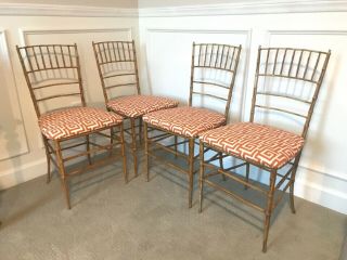 Set Of (4) Faux Bamboo Hollywood Regency Metal Chairs,  Mid Century Modern