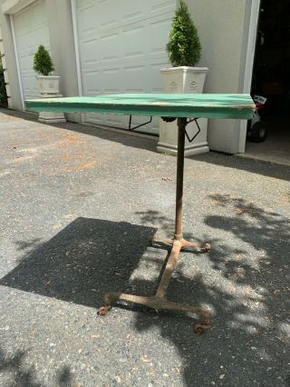 Vintage Cast Iron Base Adjustable Wood Top Hospital Drafting Table Steampunk 2