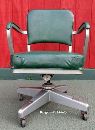 Vintage Industrial Rare Armed Emeco Swivel Adjustable Office Chair