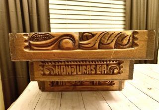 Rare Vintage Wood Carved 3 Tray Collapsible File Paper Desk Letter Organizer 3