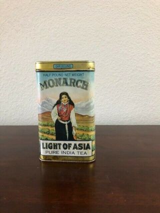 Vintage Monarch Light Of Asia Half Pound Hinged Tea Tin